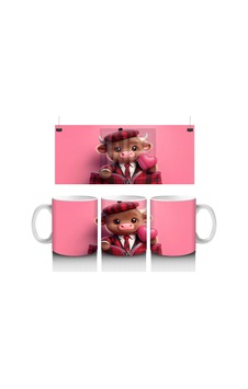 Şapkalı Sevimli Buzağı Ve Pembe Kalpler Baskılı Kupa Bardak Renkli Şapkalı Sevimli Buzağı Ve Pembe Kalpler Baskılı Kupa Bardak Renkli