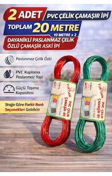 2 Adet Pvc Çelik Çamaşır İpi 10 Metre Dayanıklı Çelik Özlü Çamaşır Askı İpi Toplam 20 Metre Çok Renkli 2 Adet Pvc Çelik Çamaşır İpi 10 Metre Dayanıklı Çelik Özlü Çamaşır Askı İpi Toplam 20 Metre Çok Renkli
