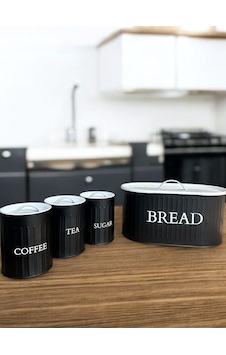 4 Lü Ekmeklik Set Metal Kapak Çay Kahve Şeker Tezgah Üstü Dolap İçi Set Saklama Kabı Syh-byz Siyah - Beyaz 4 Lü Ekmeklik Set Metal Kapak Çay Kahve Şeker Tezgah Üstü Dolap İçi Set Saklama Kabı Syh-byz Siyah - Beyaz