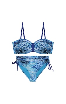 Kaplı Kesim Desenli İpli Yan Detaylı Bikini Takımı Mavi Kaplı Kesim Desenli İpli Yan Detaylı Bikini Takımı Mavi