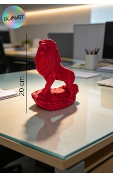 Hediyelik 3 Boyutlu Aslan Figürlü Masa Üstü Biblo Obje 3d Filamet Ateş Kırmızısı 1 Adet