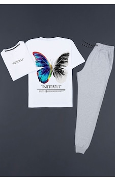 Uyguntarz Kelebek Sırt Baskılı Unisex Eşofman Takımı Beyaz