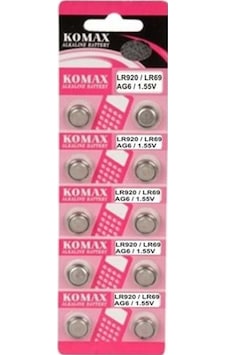 Komax AG6 LR920/LR69 1.55 V Alkalin Düğme Pil 10'lu Komax AG6 LR920/LR69 1.55 V Alkalin Düğme Pil 10'lu