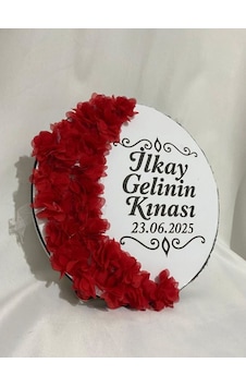 Gelin Tefi 30cm, İsim Ve Tarih Yazılı Yarım Ay Şeklinde Tasarlanmış Düğün Kına Tefi Kırmızı Gelin Tefi 30cm, İsim Ve Tarih Yazılı Yarım Ay Şeklinde Tasarlanmış Düğün Kına Tefi Kırmızı