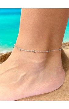 Feron Accessories Gümüş Renk Halhal Boncuk Zincir Beyaz Taşlı Gümüş Feron Accessories Gümüş Renk Halhal Boncuk Zincir Beyaz Taşlı Gümüş