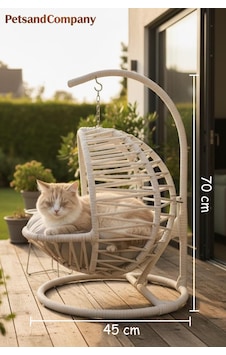 El Örgüsü Kedi Salıncağı Krem Hamak Ve Yatak, Kadın Emeği Lüks Tasarım Kedi Evi, Minderli