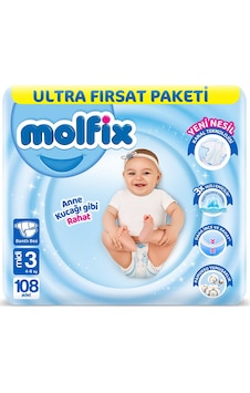 Molfix Bebek Bezi 3 Numara Ultra Fırsat Paketi Midi 108 Adet Molfix Bebek Bezi 3 Numara Ultra Fırsat Paketi Midi 108 Adet