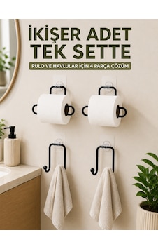 Rulo Kağıt Tutucu Ve Havlu Bez Askılığı Seti 2 Şer Adet Toplam 4 Parça Sarı