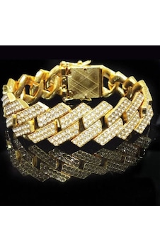 Elmas Dizayn Swarovski 20 Mm En Kalın Chain Gurme Ice Cuba Gold 20 Mm Chain Altın