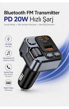 Bluetooth 5.3 Fm Transmitter Araç Çakmaklık Şarj Cihazı Pd 20w Type-c Usb Hızlı Şarj Aux Eller Serbest Konuşma Dijital Voltaj Göstergeli Bluetooth 5.3 Fm Transmitter Araç Çakmaklık Şarj Cihazı Pd 20w Type-c Usb Hızlı Şarj Aux Eller Serbest Konuşma Dijital Voltaj Göstergeli