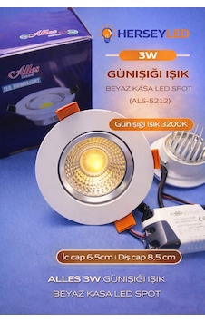 Alles 3w Günışığı Beyaz Kasa Led Spot Gün Işığı Alles 3w Günışığı Beyaz Kasa Led Spot Gün Işığı