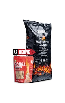 Masterfire Küba Marabu Mangal Kömürü Xxl - 15 Kg + Hediye 25 Adet Bonga Kömür Tutuşturucu Siyah