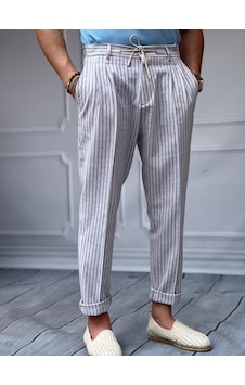 Modefendi Linen Kumaş Çizgi Detaylı Pantolon Mavi Modefendi Linen Kumaş Çizgi Detaylı Pantolon Mavi