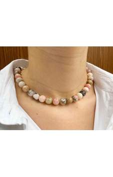 Pembe Opal Taşı Doğaltaş Kolye 10 Mm Gümüş
