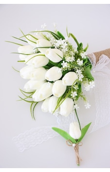 Yapay Çiçek Deposu Gelin Buketi Beyaz Islak Lale Sadeliği 2li Set Yapay Çiçek Deposu Gelin Buketi Beyaz Islak Lale Sadeliği 2li Set