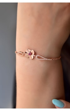Papatya Silver 925 Ayar Gümüş Rose Kaplama Ekim Ayı Doğum Taşlı Şans Dört Yapraklı Yonca Bileklik Papatya Silver 925 Ayar Gümüş Rose Kaplama Ekim Ayı Doğum Taşlı Şans Dört Yapraklı Yonca Bileklik