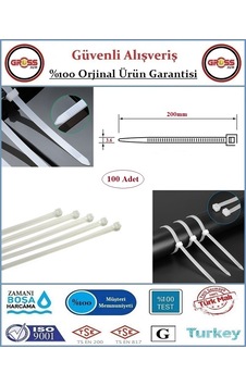 Cırt Kelepçe - Kablo Bağı - 3.6x200mm Beyaz - 100 Adet Cırt Kelepçe - Kablo Bağı - 3.6x200mm Beyaz - 100 Adet
