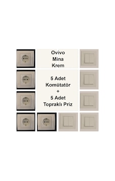 Ovivo Mina Krem 5 Adet Komütatör + 5 Adet Topraklı Priz Ovivo Mina Krem 5 Adet Komütatör + 5 Adet Topraklı Priz