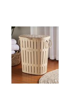 Bambu Desenli Halat Kulplu Kirli Çamaşır Sepeti 64 Lt Kirli Sepeti Latte Bej - 793880180 Bej