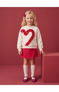 Zekids Kız Çocuk Ekru Kırmızı Kalp Aplikeli Sweatshirt-17450 KREM Zekids Kız Çocuk Ekru Kırmızı Kalp Aplikeli Sweatshirt-17450 KREM