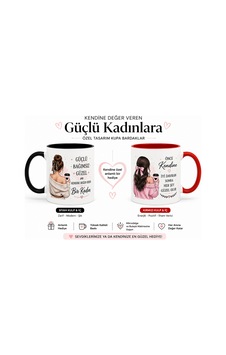 Güçlü Kadınlar Slogan Baskılı Kupa Bardak Kırmızı