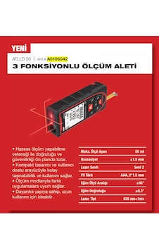 Attlas Atlld 50 3 Fonksiyonlu Ölçüm Aleti Lazer Hizalama+lazer Metre+şerit Metre