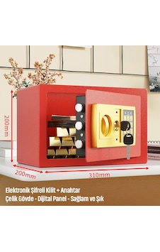 20'lik Elektronik Şifreli Ve Anahtarlı Çelik Para Kasası Dijital Panelli, 31 20 20 Cm Kırmızı 20'lik Elektronik Şifreli Ve Anahtarlı Çelik Para Kasası Dijital Panelli, 31 20 20 Cm Kırmızı