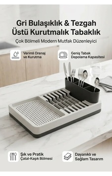 Gri Bulaşıklık Tabaklık Bardaklık Kaşıklık Tezgah Üstü Mutfak Organizeri Standı Diğer Gri Bulaşıklık Tabaklık Bardaklık Kaşıklık Tezgah Üstü Mutfak Organizeri Standı Diğer