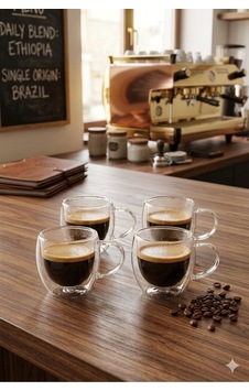 4 Lü Türk Kahvesi Bardağı Kuplu Espresso Bardağı Çift Cidarlı 80 Ml Şeffat