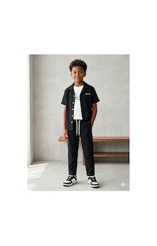 Süslü Kids Erkek Çocuk 3lü Yazlık Kısa Kollu Gömlek/tişört/pantolon Şık Takım Siyah Süslü Kids Erkek Çocuk 3lü Yazlık Kısa Kollu Gömlek/tişört/pantolon Şık Takım Siyah
