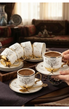 Hayat Ağacı Desenli Gold Detaylı 6 Kişilik Porselen Türk Kahvesi Fincan Takımı 12 Parça 90 Ml Beyaz Hayat Ağacı Desenli Gold Detaylı 6 Kişilik Porselen Türk Kahvesi Fincan Takımı 12 Parça 90 Ml Beyaz