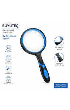 Büyüteç - Cam Mercekli - Silikon Saplı - 6x Büyütmeli - 65mm Büyüteç - Cam Mercekli - Silikon Saplı - 6x Büyütmeli - 65mm