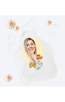 Bk Gift Kişiye Özel Kadın Big Chef Karikatürlü Beyaz Mutfak Önlüğü-1 Bk Gift Kişiye Özel Kadın Big Chef Karikatürlü Beyaz Mutfak Önlüğü-1
