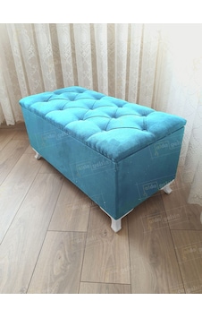 Lüks Sandıklı Kapitone Puf Bench Ayakucu Koltuk Mavi