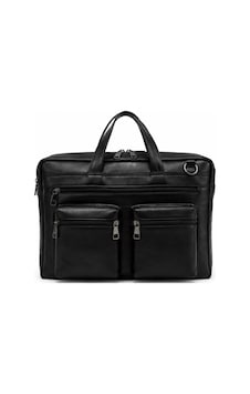 Levano Leather Hakiki Deri Erkek Laptop Ve Evrak Çantası 40x30x7 Cm Siyah Çok Bölmeli Fermuarlı İş Çantası Siyah