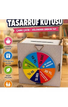 Şans Çarklı Ahşap Tasarruf Kutusu Para Biriktirme Oyunu