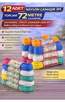 12 Adet Naylon Çamaşır İpi 6 Metre Dayanıklı Örgü Çamaşır Askı İpi Toplam 72 Metre Beyaz - Siyah 12 Adet Naylon Çamaşır İpi 6 Metre Dayanıklı Örgü Çamaşır Askı İpi Toplam 72 Metre Beyaz - Siyah