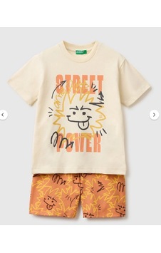 Benetton T-shirt Erkek Çocuk Bermuda Şort Takım Turuncu
