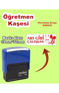 Öğretmen Kaşesi - Arı Gibi Çalışkan, 912 51mm 19mm Kırmızı Keçeli Otomatik Kaşe