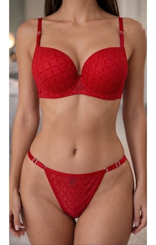 Jupiel Push Up Kırmızı Simli Destekli Transparan Detaylı Sütyen Takımı Jupiel Push Up Kırmızı Simli Destekli Transparan Detaylı Sütyen Takımı