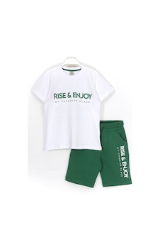 Dobakids Rise Enjoy Slogan Baskılı Erkek Çocuk Yazlık Takım Beyaz Yeşil Beyaz - Yeşil Dobakids Rise Enjoy Slogan Baskılı Erkek Çocuk Yazlık Takım Beyaz Yeşil Beyaz - Yeşil