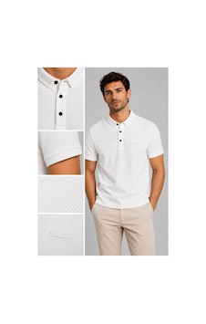 Wiox Polo Yakal Çıtlı Jakarlı Tişört Beyaz Wiox Polo Yakal Çıtlı Jakarlı Tişört Beyaz