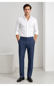 Bihan Store Erkek Kuşgözü Desenli Yün Karışımlı Kumaş Pantolon Pileli & Pilesiz 009-mavi