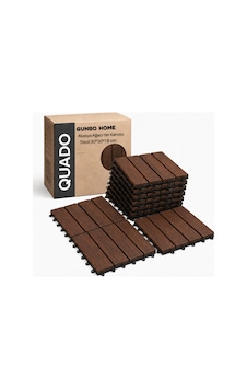Quado Akasya Ahşap Yer Karosu 30x30x2,25 Cm 4 Dilimli Geçmeli Deck Karo Balkon, Teras, Bahçe Ve Duş
