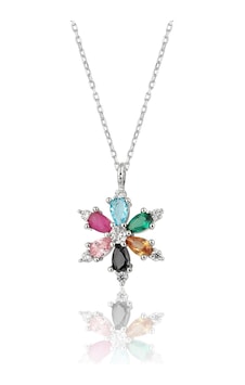 Zanaatsilver 925 ayar Gümüş Zincirli Mix taşlı Lotus Kamelya Çiçeği kolye Zanaatsilver 925 ayar Gümüş Zincirli Mix taşlı Lotus Kamelya Çiçeği kolye