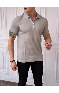 Modefendi Slim Fit Örme Kumaş Fermuar Detaylı Polo Yaka Tshırt Gri Modefendi Slim Fit Örme Kumaş Fermuar Detaylı Polo Yaka Tshırt Gri