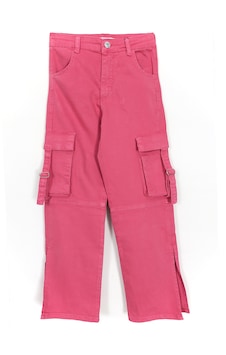 Dobakids Kargo Cepli Yırtmaçlı Bol Paça Kız Çocuk Denim Kot Pantolon 1963 Pembe
