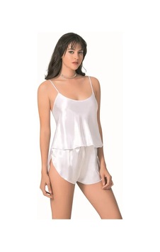 Veraura Lifestyle Kadın Şık Tasarım Yumuşak Dokulu Beyaz Saten Babydoll Şort Takımı Veraura Lifestyle Kadın Şık Tasarım Yumuşak Dokulu Beyaz Saten Babydoll Şort Takımı