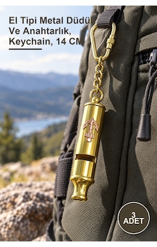 Anta 3 Adet Pirinç Düdük Anahtarlık El Tipi Metal Düdük Ve Anahtarlık, Keychain, 14 Cm Sarı
