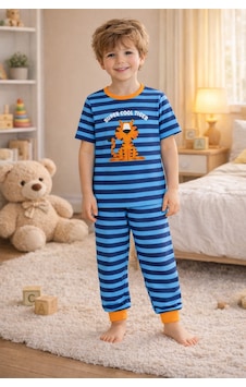 Koza İç Giyim Erkek Çocuk Pamuklu Çizgili Baskılı Kısa Kollu Uzun Alt Pijama Takımı Kc3105 Mavi - Turuncu Koza İç Giyim Erkek Çocuk Pamuklu Çizgili Baskılı Kısa Kollu Uzun Alt Pijama Takımı Kc3105 Mavi - Turuncu
